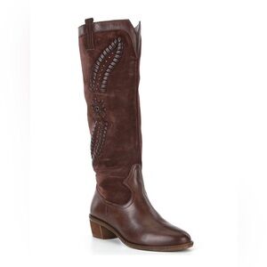 Brioso Sedona Leather and Suede Whipstitch Tall Shaft Boots Brown Size 7.5M